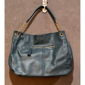 Cuore & Pelle Sofia Teal Pebble Leather Satchel Handbag Purse Gold Tone Hardware